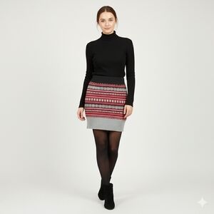 Stylish Red and Gray Patterned Women's Skirt